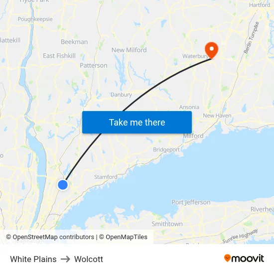 White Plains to Wolcott map