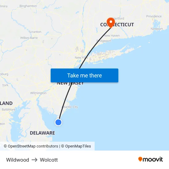Wildwood to Wolcott map