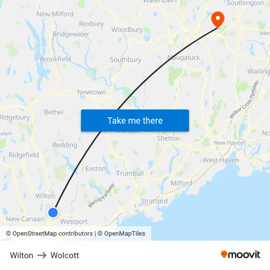 Wilton to Wolcott map