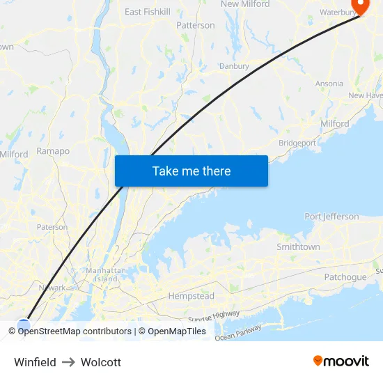 Winfield to Wolcott map
