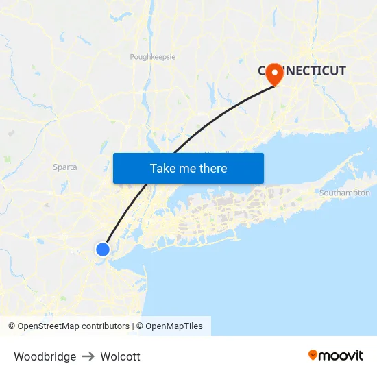 Woodbridge to Wolcott map