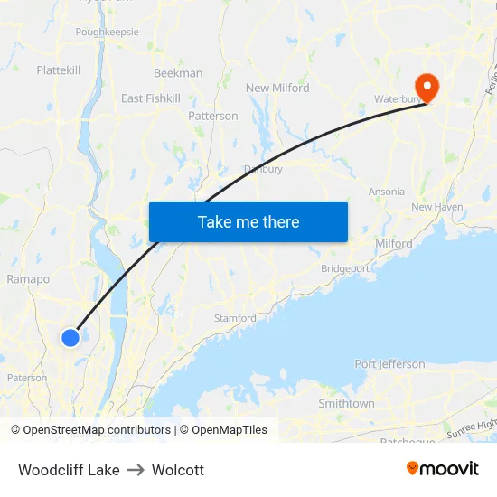 Woodcliff Lake to Wolcott map