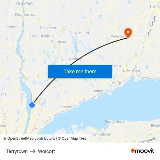 Tarrytown to Wolcott map
