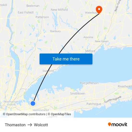 Thomaston to Wolcott map