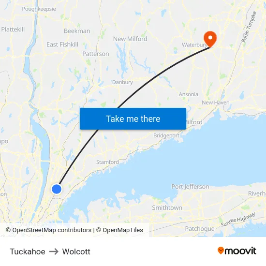 Tuckahoe to Wolcott map