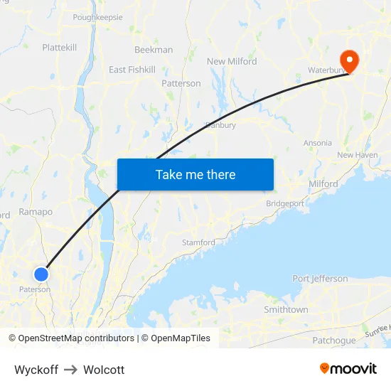 Wyckoff to Wolcott map