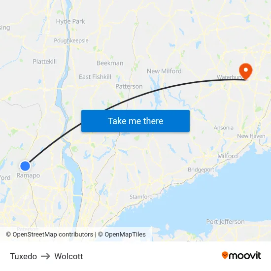 Tuxedo to Wolcott map