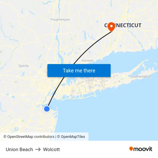 Union Beach to Wolcott map