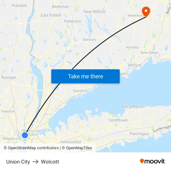 Union City to Wolcott map