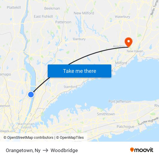 Orangetown, Ny to Woodbridge map