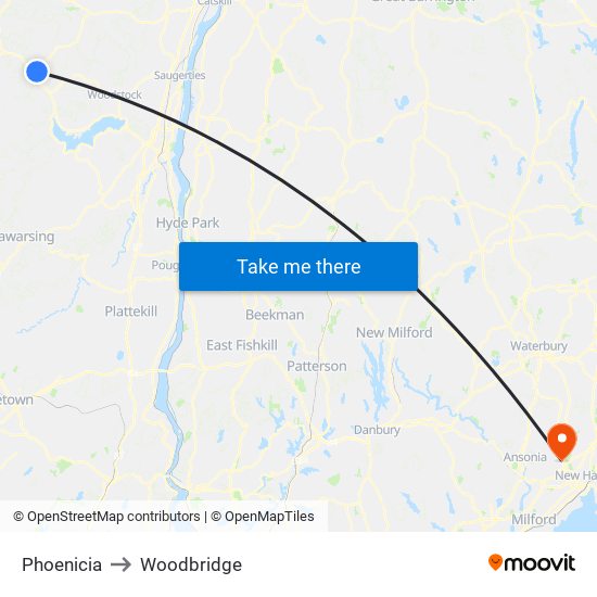 Phoenicia to Woodbridge map