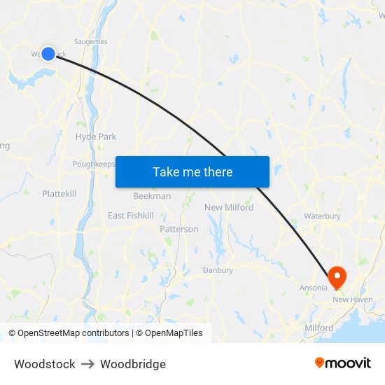 Woodstock to Woodbridge map