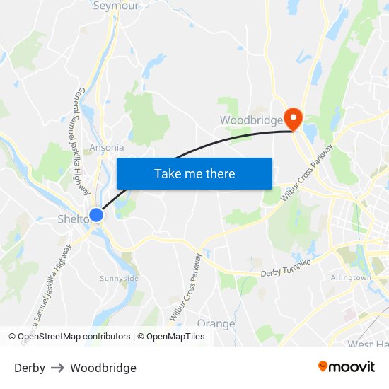 Derby to Woodbridge map