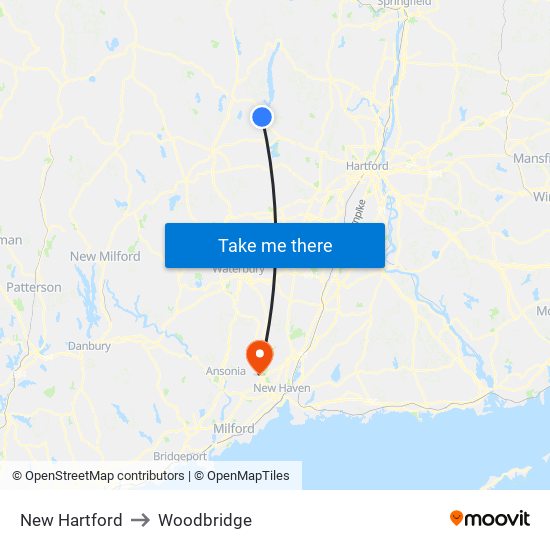 New Hartford to Woodbridge map