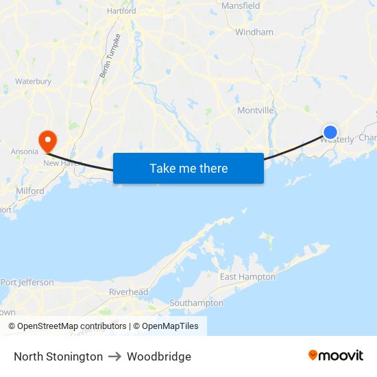 North Stonington to Woodbridge map