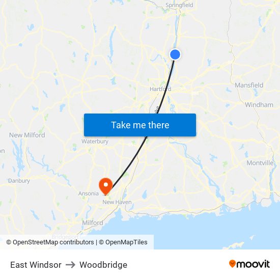 East Windsor to Woodbridge map