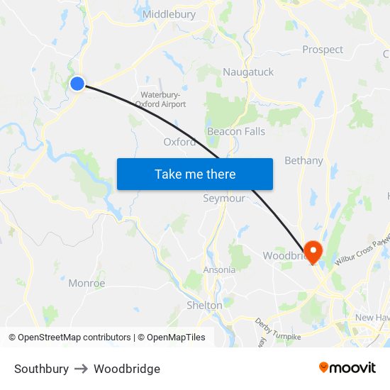 Southbury to Woodbridge map