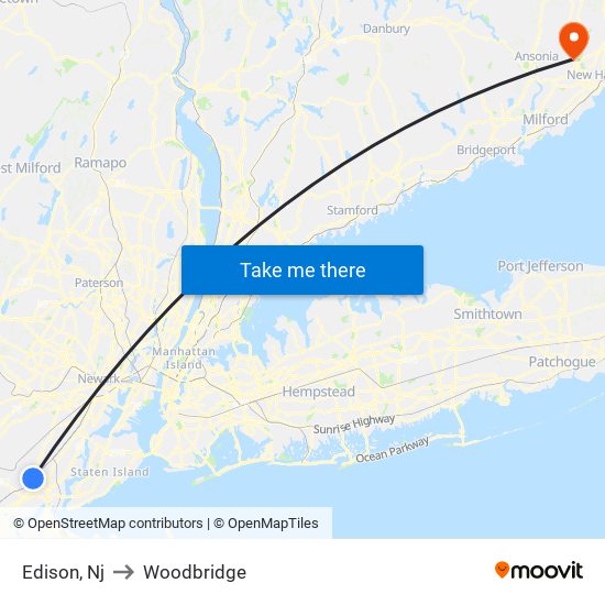 Edison, Nj to Woodbridge map