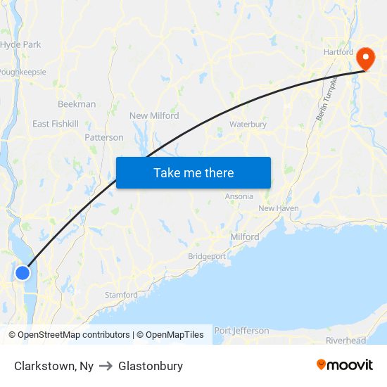 Clarkstown, Ny to Glastonbury map