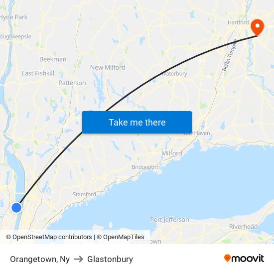 Orangetown, Ny to Glastonbury map