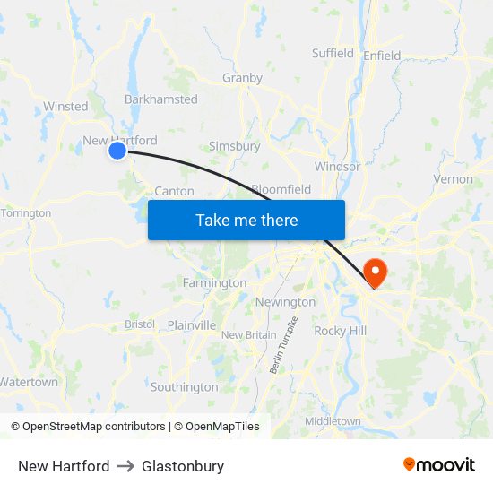 New Hartford to Glastonbury map