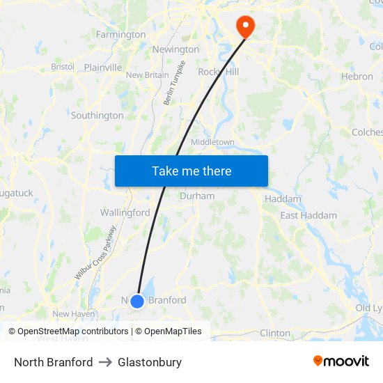 North Branford to Glastonbury map