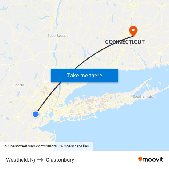 Westfield, Nj to Glastonbury map