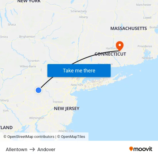 Allentown to Andover map