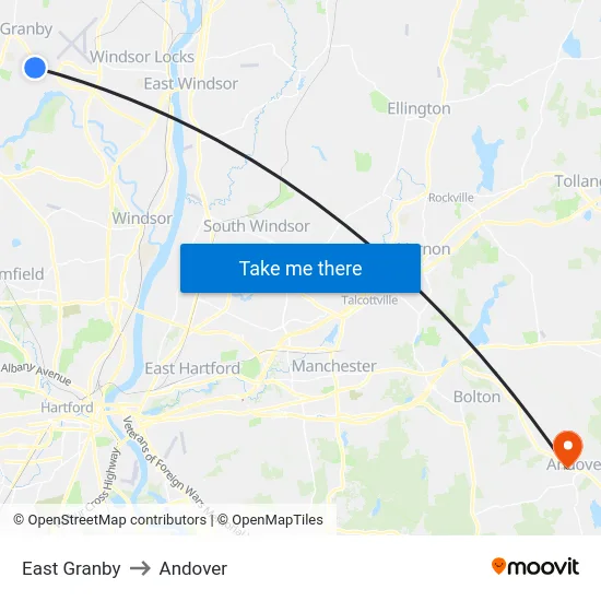 East Granby to Andover map