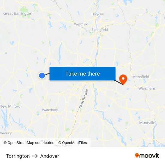 Torrington to Andover map