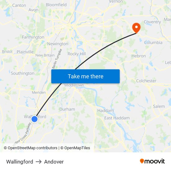 Wallingford to Andover map