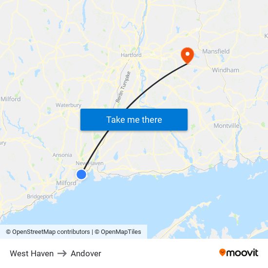 West Haven to Andover map