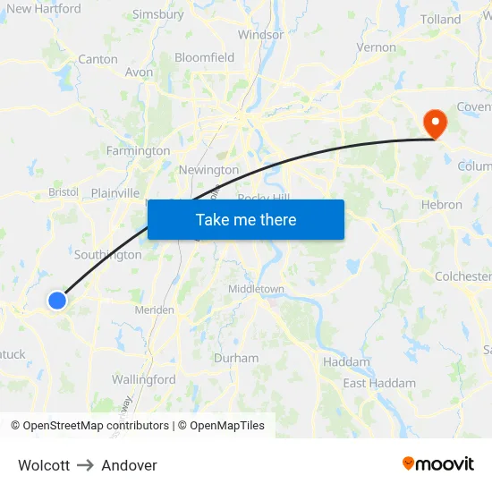 Wolcott to Andover map