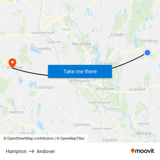 Hampton to Andover map