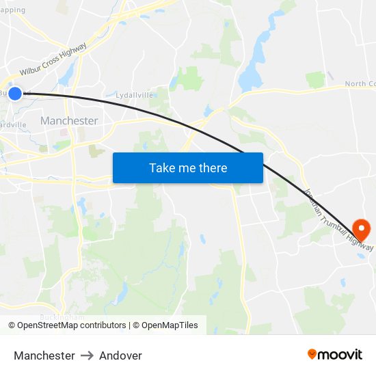 Manchester to Andover map