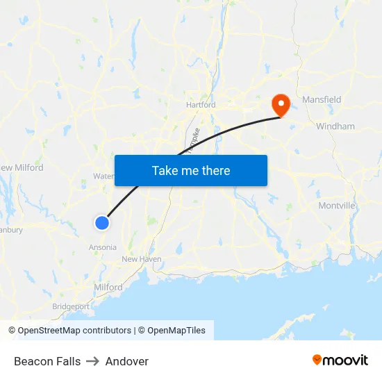 Beacon Falls to Andover map