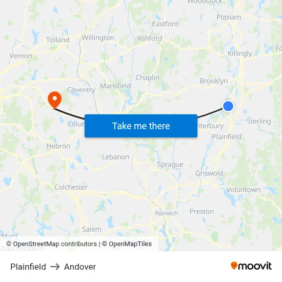 Plainfield to Andover map