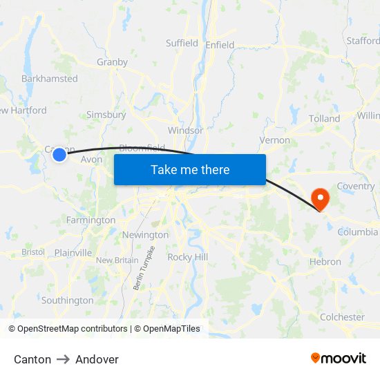 Canton to Andover map