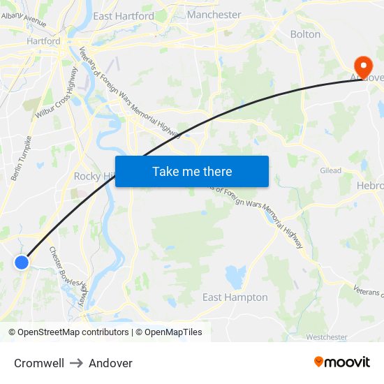 Cromwell to Andover map