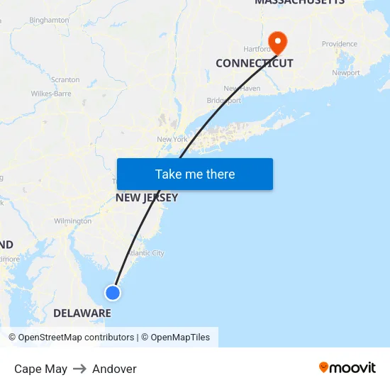 Cape May to Andover map