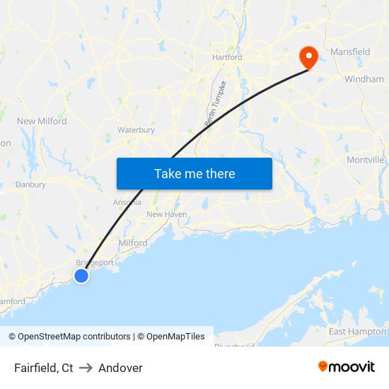 Fairfield, Ct to Andover map