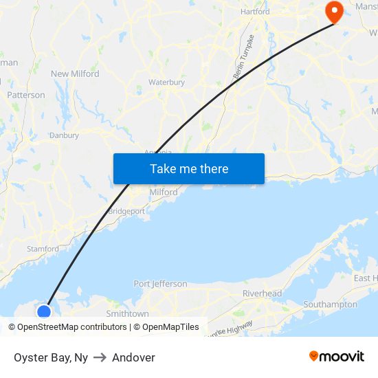 Oyster Bay, Ny to Andover map