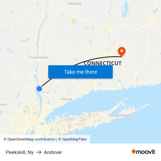 Peekskill to Andover map