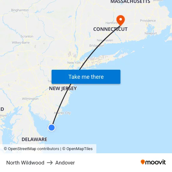 North Wildwood to Andover map