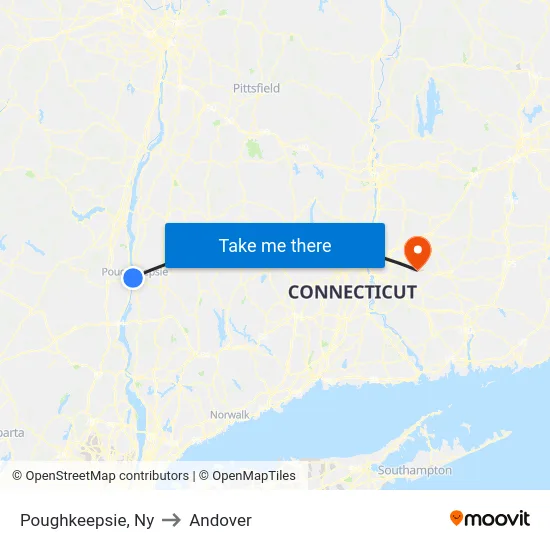 Poughkeepsie to Andover map