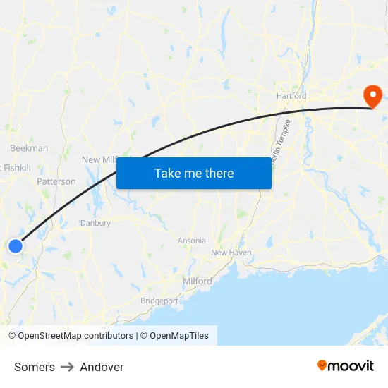 Somers to Andover map