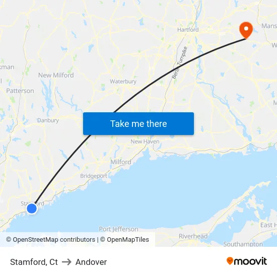Stamford to Andover map
