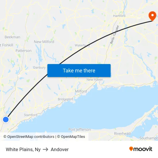 White Plains to Andover map