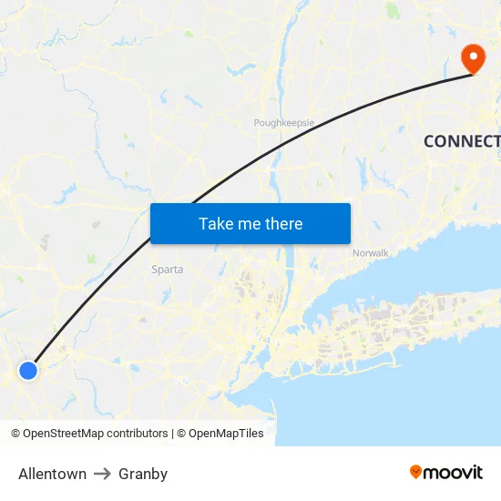 Allentown to Granby map