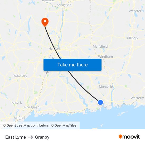 East Lyme to Granby map